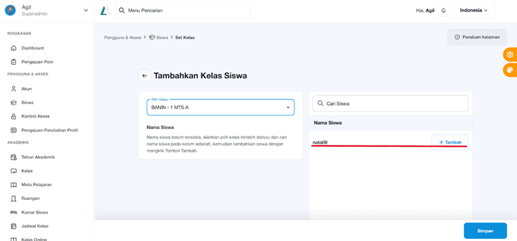 Cara Mengatur Kelas untuk Siswa Pada Website Aerish Akademi